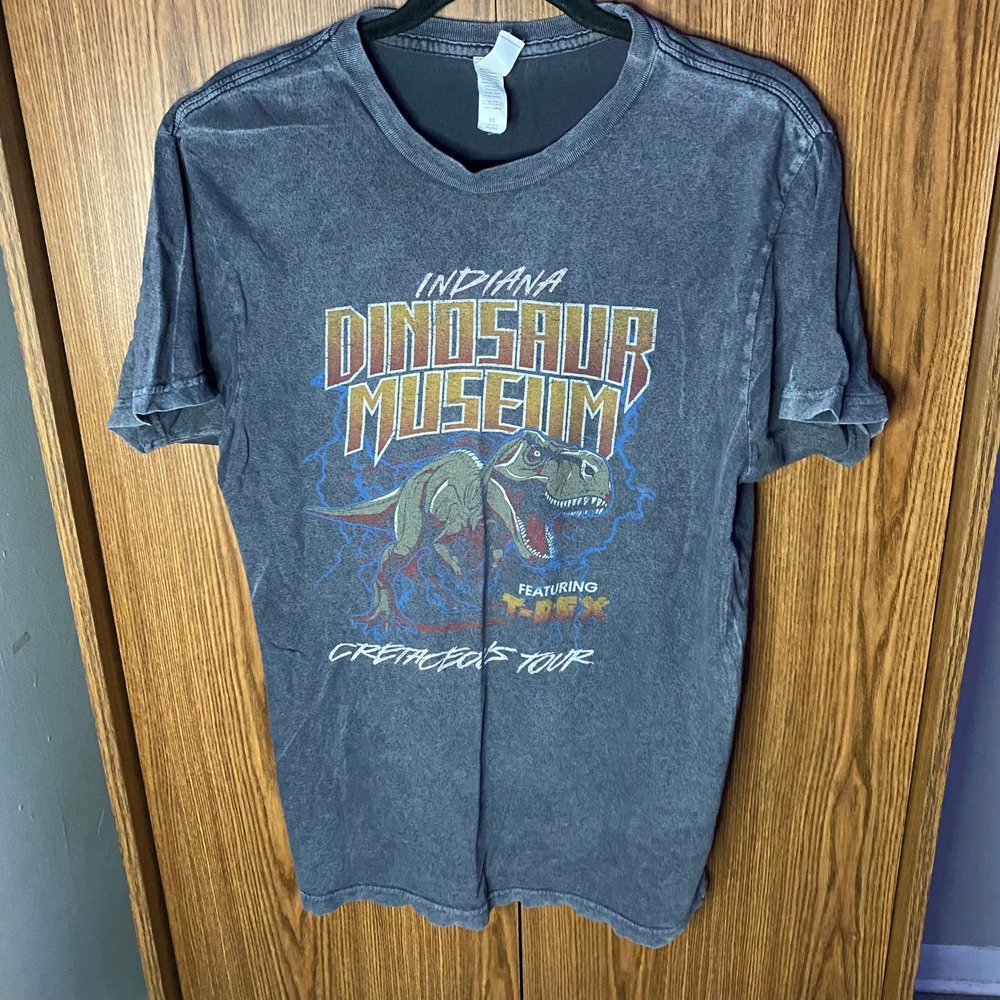 Lane Seven Indiana Dinosaur Museum T-Shirt Mens Medium Gray T-Rex Graphic Tee
